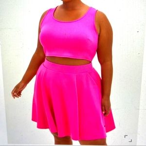 Neon Pink  Scuba Skirt & Crop Top Tank